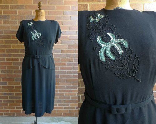 1940's dress with peplum and sequin applique