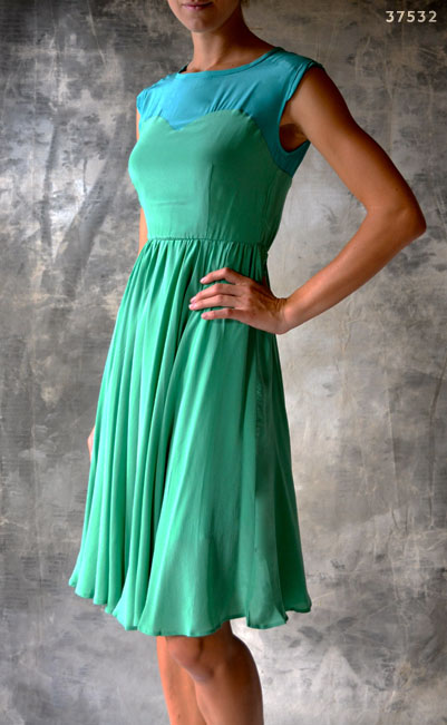 40's dress in aqua and green
