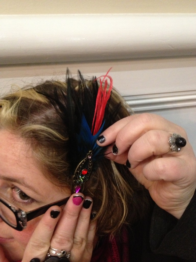Sharon shows off a custom hair piece.