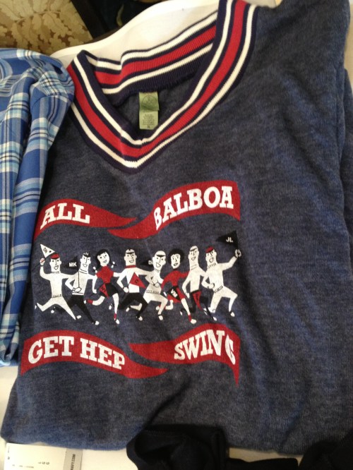 A popular pullover from the merch table - very collegiate.