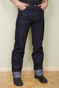 Classic men's jeans - high waist, straight leg, cuff or hem.  Looks good to me!