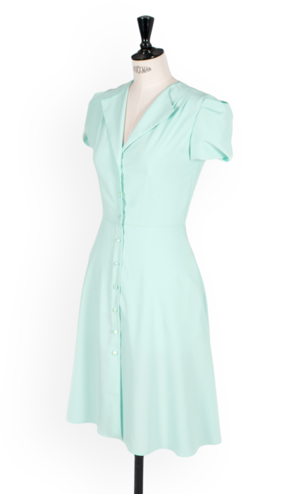 I really like the proportions of this shirtwaist - Mia light blue tea Dress, also available in pink, yellow, and two prints.
