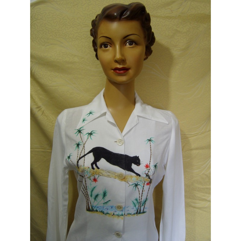 Hand painted panther blouse, for lovers of cats great and small ;)