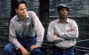 Tim Robbins and Morgan Freeman in classic workwear from the film  The Shawshank Redemption.