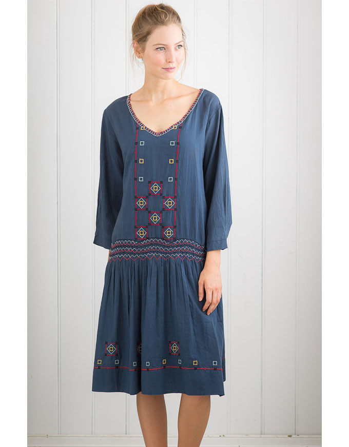 That elusive 20's day dress reproduction!  The Matilda Dress in indigo; also available in silver.