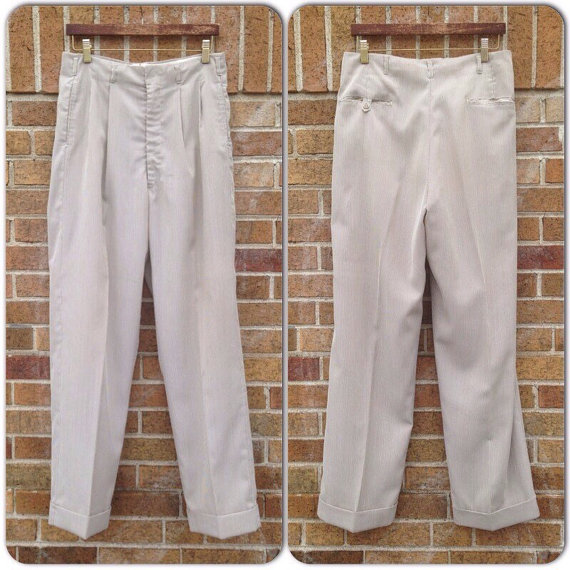 1940's/50's gabardine blend brown and white striped trousers